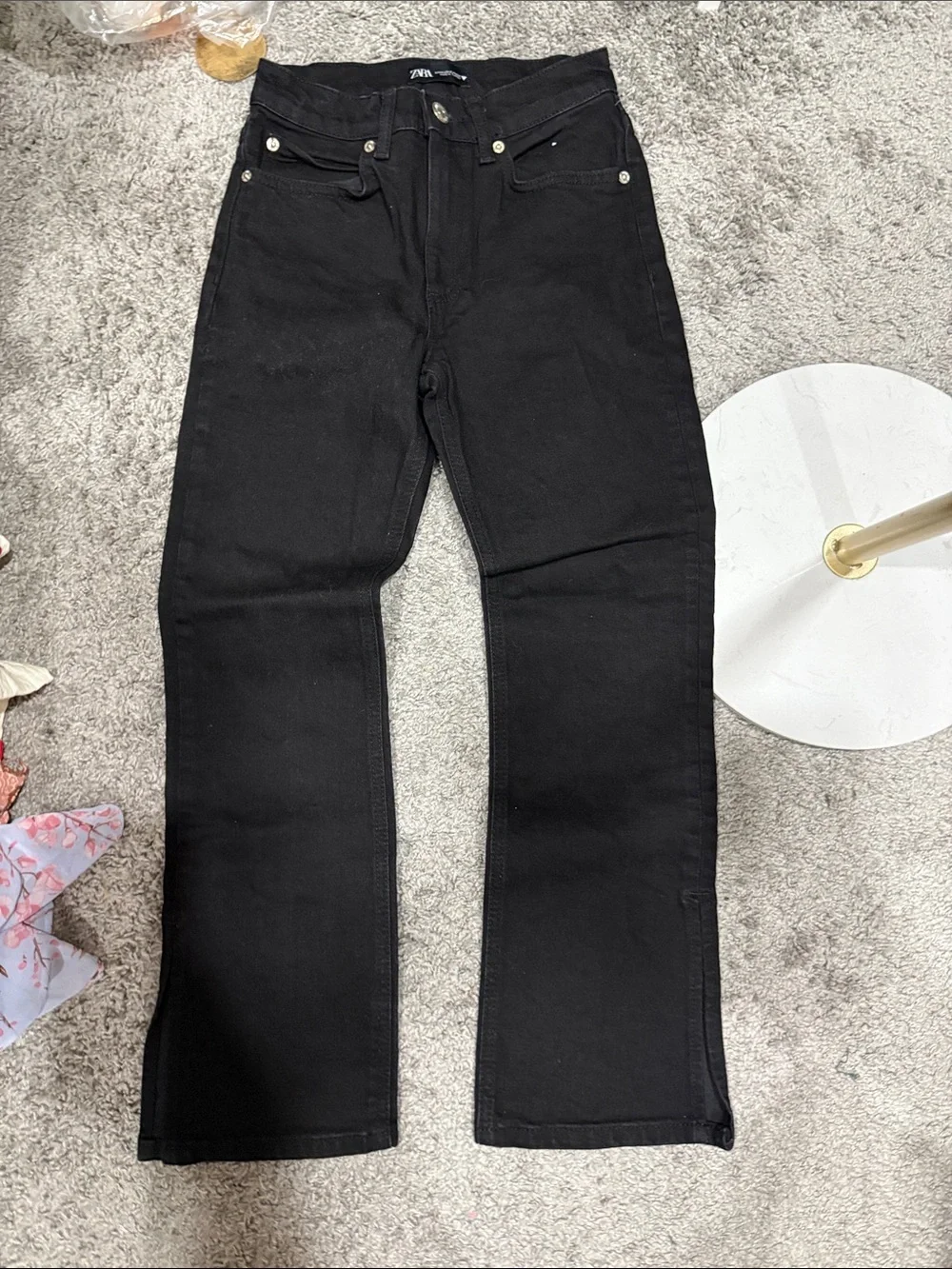 Zara Black Split-Hem Straight Leg Jeans 2 Denim